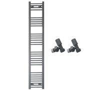 300mm Wide Straight Anthracite Grey Heated Bathroom Towel Rail Radiator With Valves For Central Heating UK (With Angled Valves, 300 x 1700 mm (h))