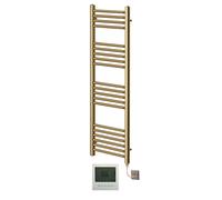 (300mm x 1200mm, Yes) York Flat Brushed Brass Electric Towel Rails