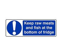 300mmx100mm Keep Raw Meats and Fish at the Bottom of Fridge Catering Sign Rigid Plastic