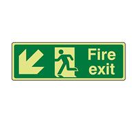 300mmx100mm Photoluminescent Fire Exit Arrow Down Left Sign