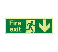 300mmx100mm Photoluminescent Fire Exit Arrow Down Sign
