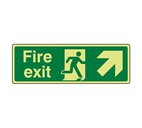 300mmx100mm Photoluminescent Fire Exit Arrow Up Right Sign