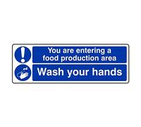 300mmx100mm You are Entering a Food Production Area/Wash Your hands Catering Sign Sticker Self Adhesive