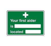 300mmx200mm Your First Aider Is / Located Sign Sticker Self Adhesive