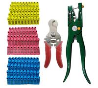 300PCS 001-100 Number Plastic Livestock Ear Tags Farm Animal Tags ID Tags Pink Yellow Blue Ear Tagger + Ear Tag Applicator + Ear Tag Remover for Cattle Cow Goat Sheep Pig