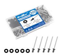 300Pcs 1/8" x 1/4" Black Pop Rivets with Washer Assortment Kit, 3.2 x 6mm Aluminum Blind Rivets, Stainless Steel Washers, Aluminum Grip and Steel Mandrel, for Metal/Automotive/Furniture/Instruments