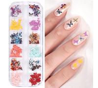 300Pcs 3D Flower Nail Art Charms Sequins Decals Colorful Mixed Butterfly Design Slice Nail Flowers Ultra Wood Pulp Flakes Sequins 2