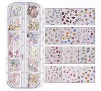 300Pcs 3D Flower Nail Art Charms Sequins Decals Colorful Mixed Flowers Leaves Butterfly Design Slice Nail Flowers Ultra Wood Pulp Flakes Sequins