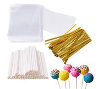 300pcs 6 Inches Cake Pops Supplies Cake Pops Making Tools 100Pcs Pops Sticks 100Pcs Bags and 100 Pcs Twist Ties