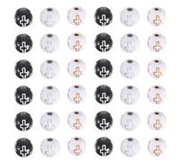300pcs 8mm Cross Beads, 300 Round Acrylic Spacers | Black, White and Gold Lettering, Silver Lettering, Smooth Polished Finish, Lightweight Pieces for Keychains, Church Crafts