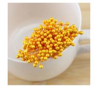 300pcs Aerificial Pearl Flower Stamen Double Head Craft Stamens For Cake Decorating, Floral DIY Projects, Handmade Jewelry, Cotton Thread Stamens Assorted Colors(Dark Yellow)