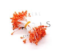 300pcs Aerificial Pearl Flower Stamen Double Head Craft Stamens For Cake Decorating, Floral DIY Projects, Handmade Jewelry, Cotton Thread Stamens Assorted Colors(Orange)