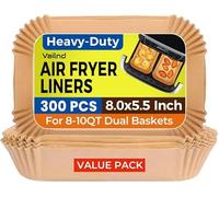 300PCS Air Fryer Liners Disposable for Ninja Dual Basket, Grease Proof Parchment Paper for Ninja DZ201 | DZ401 | Chefman | COSORI 2-Basket Air Fryer, Non-Stick AirFryer Liners by Vailnd