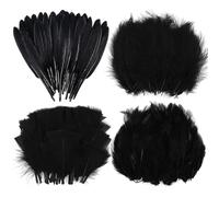 300PCS Black Feathers, 4 Styles Assorted Crafts Feathers, Striking Feathers, Simple and Practical, for DIY, Dream Catchers, Party Cake Halloween, Easter Decorations, Wedding and Party