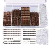 300pcs Bobby Pins Hair Pins Kit, 100 Hair Pins for Women Brown Hair 100 Hair Bands and 100 Bobby Pins, Hair Pins for Buns, U Shape Pins 2inch 2.36inch Bobby Pins for Buns with Storage Box