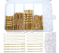 300pcs Bobby Pins Hair Pins Set, 100 Bobby Pins 100 U Shaped Hair Pins 100 Hair Bands, Bobby Pins for Women Hair Pins for Buns, Hair Grips Gold Hair Styling Accessories with Storage Box