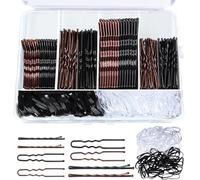 300pcs Bobby Pins Kit, 100 Hair Grips 100 Rubber Hair Bands for Women, U Shaped Hair Pins Black and Brown Bobby Pin Styling Accessories with Storage Box, 2inch, 2.36inch, 2.75inch