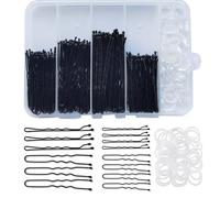 300pcs Bobby Pins Kit, Black 100 Hair Pins for Women, 100 U Shaped Hair Pins for Buns, 100 Hair Bands with Box, hair bun pins, strong hair grips for women, 2inch, 2.36inch, 2.75inch