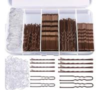 300pcs Bobby Pins Kit, Hair Clips, U-shaped Hair Clips and Ha-ir Bands - Bobby Pins for Women Ha-ir Pin for Buns, H-air Grips Gold H-air Styling Accessories with Storage Box(Brown)