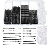 300pcs Bobby Pins Set, 100 Hair Grips 100 U Shaped Pins 100 HairBands for Women, HairPins for Buns, Black Hair Styling Accessories with Storage Box
