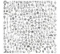 300pcs Bulk Silver Jewellery Making Craft Charms Set DIY Bracelet Necklace Small Jewlery Accessories Earring Beads Keyring Decoration Kit Mini Star Moon Metal Pendant Supply For Girl Kid Adult