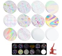 300Pcs Button Maker Supplies, Holographic Badge Film | With 1 Gasket,10 Styles Holographic Glitter Film,1 Style Clear & 1 Style Blank Paper for 1 Inch 25mm Button Maker Machine