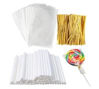 300Pcs Cake Pop Sticks and Wrappers Kit,100Pcs Cake Pop Bags 100Pcs 15cm Cake Pop Sticks and 100Pcs Twist Ties, Perfect for Making Lollipops, Candies, Chocolates and Cookies - Great for Parties