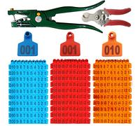 300PCS Cattle Ear Tags Kit - 001-100 Number Plastic Red Blue Orange Livestock Ear Tags for Cattle Cow Pig Goat Sheep+Ear Tag Applicator+Ear Tag Remover
