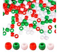 300pcs Christmas Pony Beads Bulk, Red Green White Plastic Beads for Bracelet Jewellery Making Crafting, Hair Bead for Braids, Threading Craft Bead Xmas Decorations Beading DIY Crafts Supplies