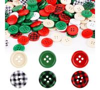 300pcs Christmas Wooden Buttons - 0.79 Inch 4 Hole Buffalo Plaid Buttons (6 Styles, Red & Green) for Crafts & Sewing