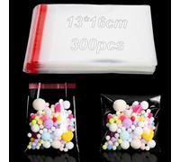 300pcs Clear Cellophane Bags Small Sealable Plastic Bag Self-Adhesive Transparent Cellophane Bags 13 x 16 cm OPP Bag Flat for Biscuits Sweets Chocolate Jewellery Earrings