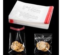 300pcs Clear Cellophane Bags Small Sealable Plastic Bag Self-Adhesive Transparent Cellophane Bags 9 x 14 cm OPP Flat for Biscuits Sweets Chocolate Jewellery Earrings