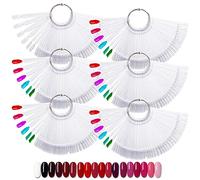 300Pcs Clear Nail Swatch Pop Sticks, BOJVESH Fan-Shaped Nail Colour Display Art Tips with 6 Metal Rings, Fake Practice Nail Board for Nail Salon and Beginners Nail Gel Polish Practice