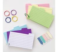 300pcs Colored Index Cards Set, Thick Bleed-Resistant Flash Cards with Lined Paper, 100 Transparent Sticky Notes & 6 Metal Rings | A6 Portable Study & Notetaking Kit for Vocabulary, Revision, Office