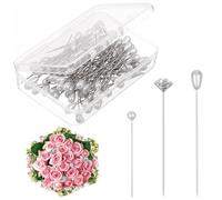 300Pcs Corsage Boutonniere Pins Bouquet Pins for Flowers Teardrop Pearl Head Pin Floral Crystal Diamond Pin White Pearl for Wedding Bridal Hair Accessories Jewelry Decoration DIY Craft Sewing