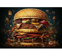 300pcs Cute Floating Burger Cheese Jigsaw Puzzle Suitable for All Groups of People Creative Fun Jigsaw Traditional Puzzles Perfect for Family Nights Game