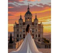 300pcs Enchanted Sunset with A Woman in White Dress Before A Castle Funny Jigsaw Puzzles for Adults Wooden Cartoon Art Stress Relief Games Birthday Gifts for Friends Boys and Girls