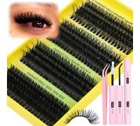 300Pcs Eyelash Extension Kit Fluffy 60D+80D+100D Cluster Kit with and Glue Natural Individual Eyelashes 10-18MM Individual Cluster Kit