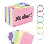 300PCS Flash Cards,Revision Cards Flashcards Index Cards with Binder Ring，Revision Flash Cards 3.3 * 4.9Inch,Flash Cards Revision for Studying 、School Office、Home（6 Colour）