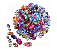 300pcs Flatback Rhinestones for Crafts - Mixed AB Color Acrylic Gems - Assorted Shapes and Sizes Gemstones for Face Art, Costume Design & DIY Decorations (Multicolor)