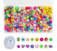 300pcs Fruit Clay Beads for Jewelry Making Smiley Face Beads10mm Cute Flower Bead Bracelet Making Kit Polymer Clay Bead Set for Necklace Bracelet Handmade Supplies