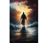 300pcs Fun Jigsaw Puzzle for Adults Jesus Walking on Water Wooden Puzzle Jesus Back Challenging for Fun Family Educational Activities Gift Beautiful Sunset