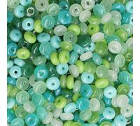 300Pcs Glass Beads Flat Round 3x6mm for DIY Jewelry Accessories Bracelet Necklaces Key Chain Earrings Mobile Phone Chain Making Supplies (Green Mixed Color)