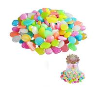 300Pcs Glow in the Dark Pebbles,Garden Stones Fish Tank Gravel Luminous Rocks Glowing Aquarium Colorful Stone,Coloured Decorative Resin Artificial Tanks Chippings,for Decor Gardening Gardens Pond Pots