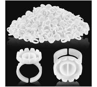 300PCS Glue Rings for Eyelash Extension,Lovely Heart Shape Rings for Lashes,Disposable Lash Glue Holder for Lash Extension Makeup Plastic Nail Supplies (White-r, Round - shaped)
