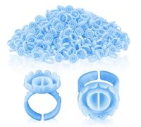 300PCS Glue Rings for Eyelash Extension,Lovely Heart Shape Rings for Lashes,Disposable Lash Glue Holder for Lash Extension Makeup Plastic Nail Supplies (Blue-r, Round - shaped)