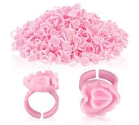 300PCS Glue Rings for Eyelash Extension,Lovely Heart Shape Rings for Lashes,Disposable Lash Glue Holder for Lash Extension Makeup Plastic Nail Supplies (Pink-h, Heart - shaped)