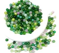 300pcs Green Glass Crystal Beads for Jewelry Making - 8mm 12 Colors Round Crckle Glass Beads for DIY Bracelet Necklace Earring Craft St. Patrick's Day