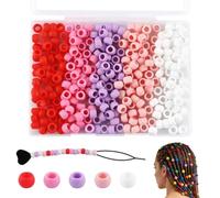 300Pcs HHCFAST 6 * 9mm Small Silicone Hair Beads, 5mm Diameter Hole Soft Silicone Pony Beads for Hair Braiding and DIY Bracelets, Keychains & Crafts Making(Mixed Pink Purple Color)