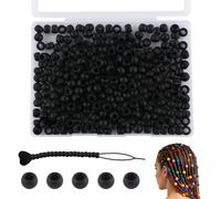 300Pcs HHCFAST 6 * 9mm Small Silicone Hair Beads, 5mm Diameter Hole Soft Silicone Pony Beads for Hair Braiding and DIY Bracelets, Keychains & Crafts Making(Black)